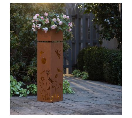 Evergreen Tall Metal Planter With LED Lights