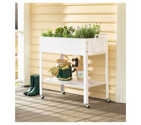 Evergreen White Metal Grow Table with Handle