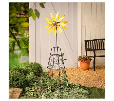 Evergreen Yellow Flower Wind Spinner Trellis