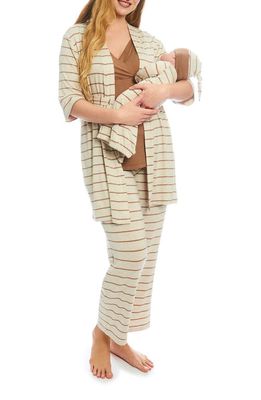 Everly Grey Analise During & After 5-Piece Maternity/Nursing Sleep Set in Mocha Stripe 