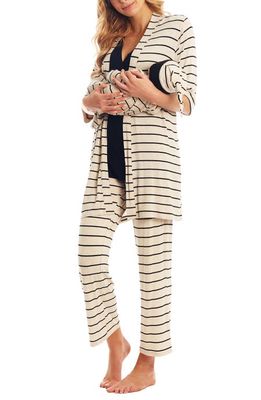 Everly Grey Analise During & After 5-Piece Maternity/Nursing Sleep Set in Sand Stripe