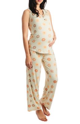 Everly Grey Joy Tank & Pants Maternity/Nursing Pajamas in Daisies 