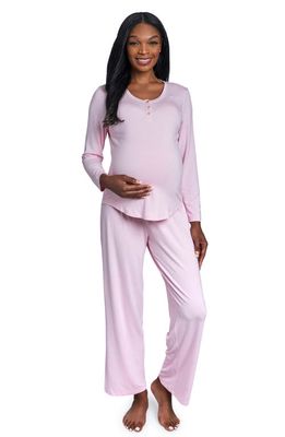 Everly Grey Laina Jersey Long Sleeve Maternity/Nursing Pajamas in Blush