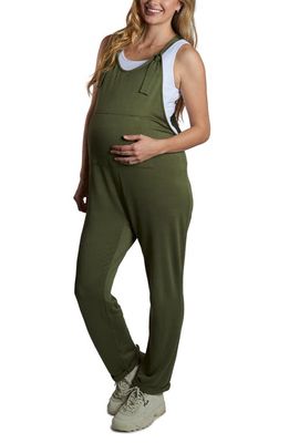 Everly Grey Natalie Maternity/Nursing Knit Overalls in French Terry Olive