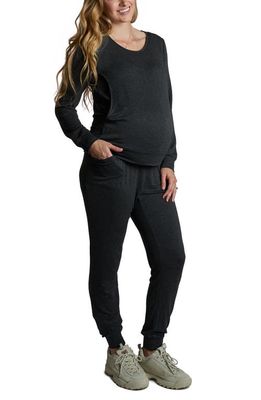 Everly Grey Whitney 2-Piece Maternity/Nursing Lounge Set in French Terry Charcoal