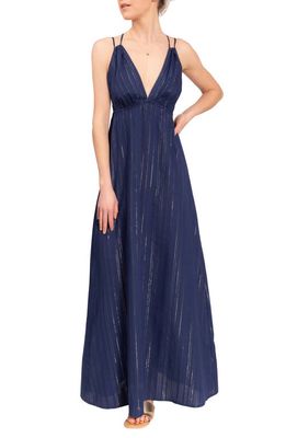 Everyday Ritual Hazel Long Cotton Nightgown in Midnight Shimmer 