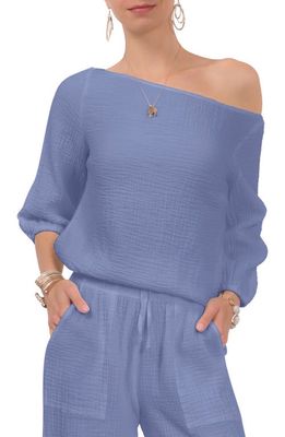 Everyday Ritual Penny Gauze Lounge Top in Stonewash Blue