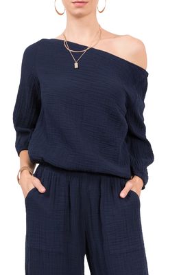Everyday Ritual Penny Off the Shoulder Lounge Top in Navy