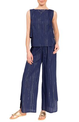 Everyday Ritual Piper Metallic Stripe Cotton Pajamas in Midnight Shimmer