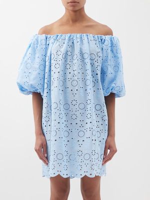 Evi Grintela - Hattie Broderie-anglaise Cotton Mini Dress - Womens - Light Blue