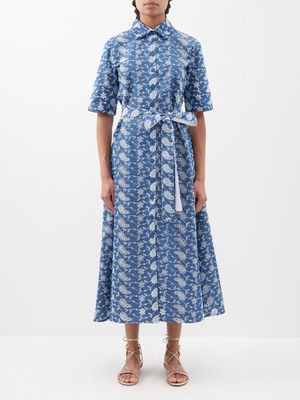 Evi Grintela - Valerie Floral-embroidered Cotton Shirt Dress - Womens - Denim