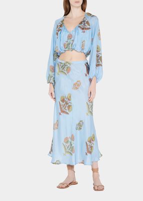 Evie Floral Silk Midi Slip Skirt