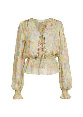 Evie Printed Tie-Front Blouse