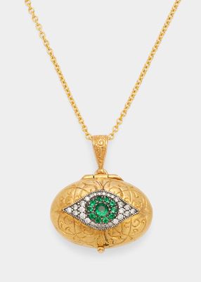Evil Eye Locket Necklace with Emeralds and Diamonds