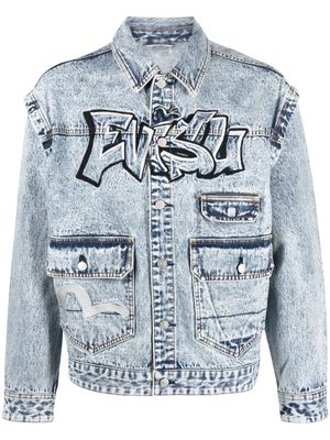 EVISU graffiti logo-embroidered denim jacket - Blue