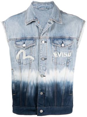 EVISU logo-patch bleached denim gilet - Blue
