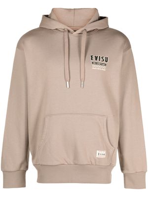 EVISU logo-patch cotton hoodie - Neutrals