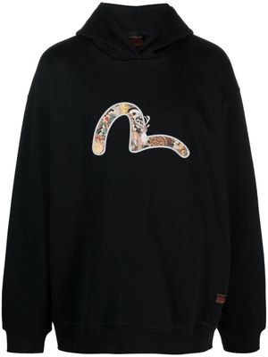 EVISU motif-embroidered drop-shoulder hoodie - Black