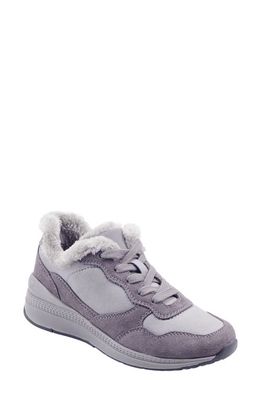 evolve Treline Faux Fur Trim Sneaker in December Sky/Frost Grey Suede