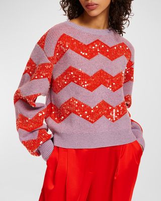 Evron Sequin Chevron Stripe Wool-Blend Sweater