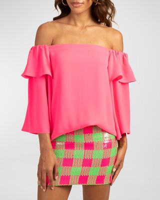 Excited Off-Shoulder Ruffle-Trim Top