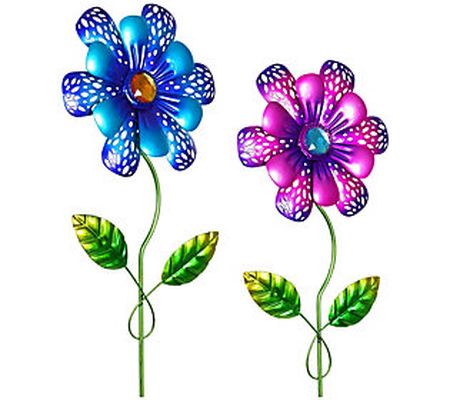 Exhart 2-Piece Metal Pansy Flower Stakes