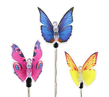 Exhart 3-Pc Solar Fiber Optic Butterfly Stake A sst