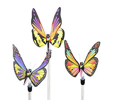 Exhart 3-Pc Solar Fiber Optic Color Changing Bu tterfly Stake