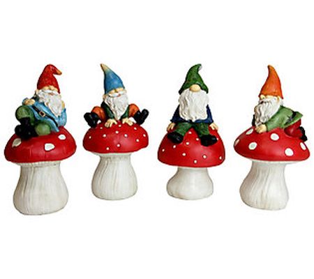 Exhart 4pc Hat Gnomes on Mushrooms Statuary Ass t