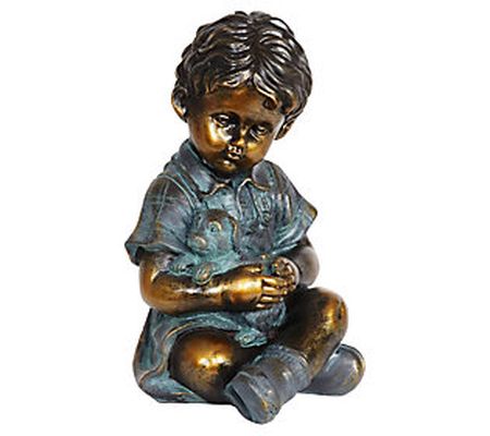 Exhart Bronze Look Boy and Puppy Statue