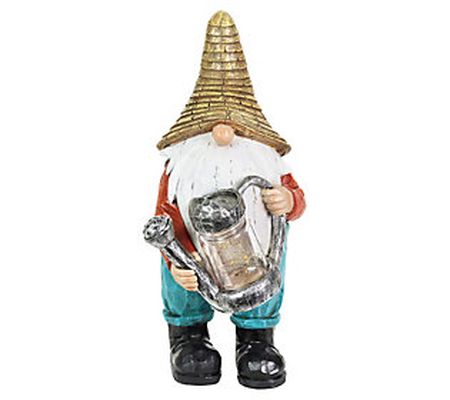 Exhart Gnome with Solar Firefly Watering Can