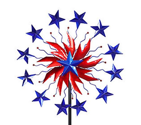 Exhart Patriotic Double Metal Star Spinner Stak e