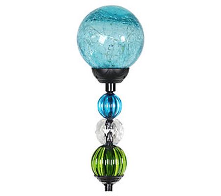 Exhart Solar Crackle Glass Ball and Bead Stake