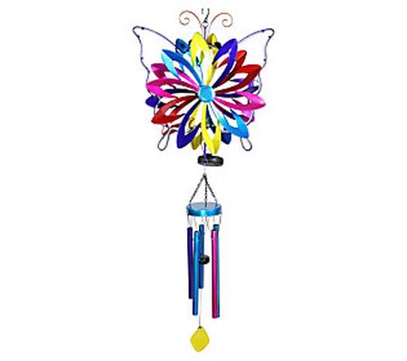 Exhart Solar Double Spinner Butterfly Wind Chim e