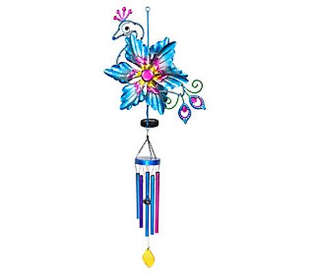 Exhart Solar Double Spinner Peacock Wind Chime