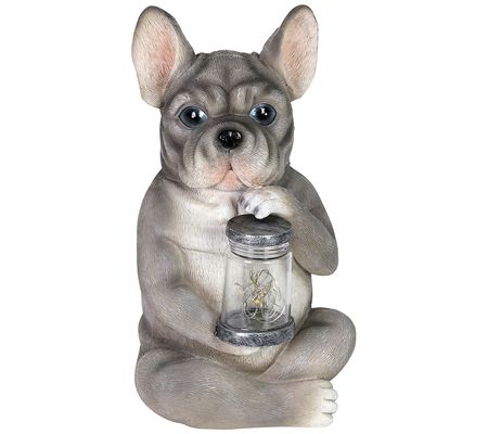 Exhart Solar Firefly Jar French Bulldog Statuar y