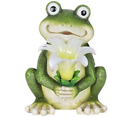 Exhart Solar Frog with LED Flower