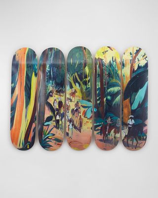 "Expats Ticos and Gringos" by Jules de Balincourt Skateboard Pentaptych Wall Art, Hand-Signed