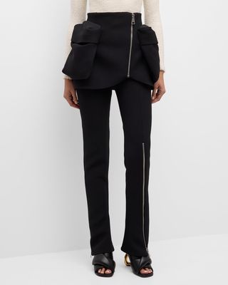 Exposed Zip Basque Pants with Oversized Pockets