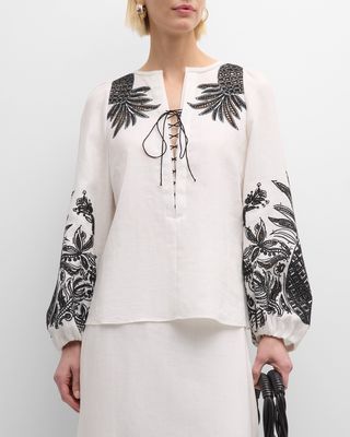 Exquisite Luxury Embroidered Linen Blouse