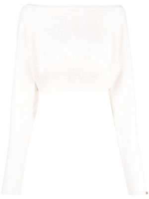 extreme cashmere cropped bardot-neckline sweater - White