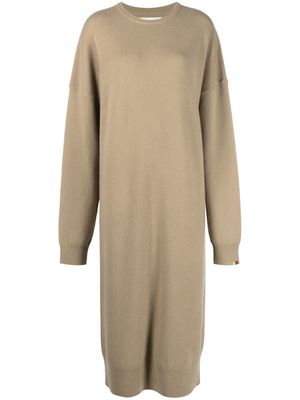 extreme cashmere round neck long-sleeved knitted dress - Brown
