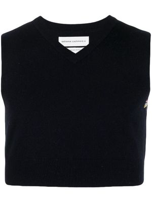 extreme cashmere V-neck fine-knit cropped vest - Blue