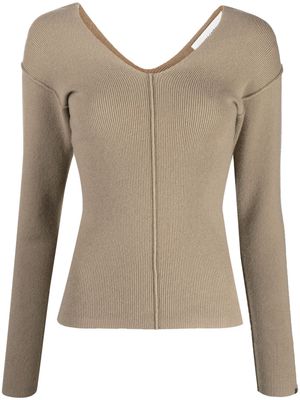 extreme cashmere V-neck ribbed-knit top - Brown