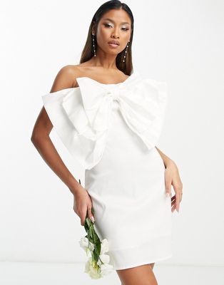 Extro & Vert Bridal bodycon mini dress with bow-White