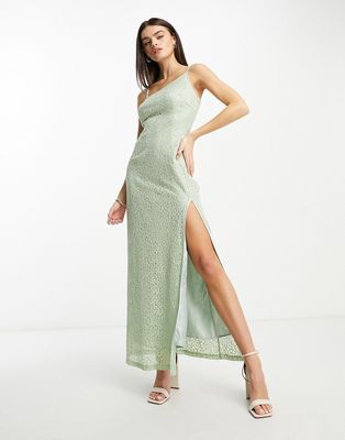 Extro & Vert Bridesmaid asymmetric midaxi lace dress with leg split-Green