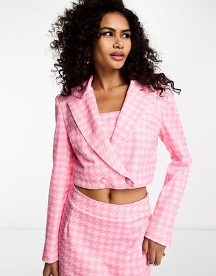 Extro & Vert cropped jacket in tonal pink houndstooth check - part of a set