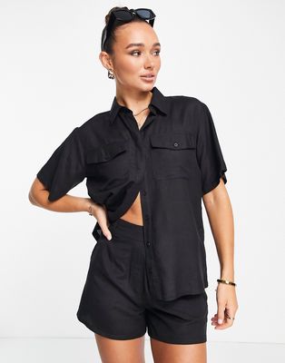 Extro & Vert linen style utility shirt in black - part of a set