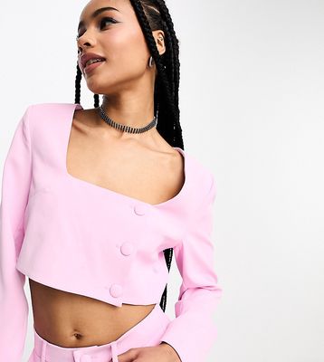 Extro & Vert Petite square neck crop top in baby pink - part of a set