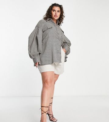 Extro & Vert Plus pleated oversized shirt in check-Brown
